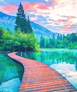 Sunset Lakeside Boardwalk Paint By Numbers