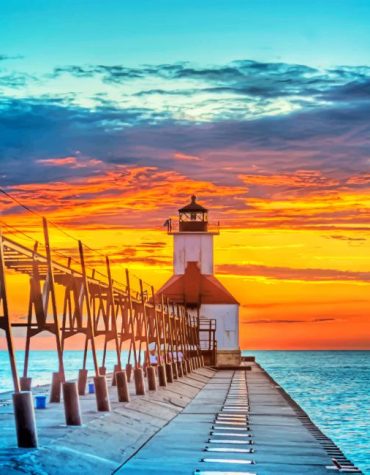 Lighthouse Beach Sunset Paint By Numbers
