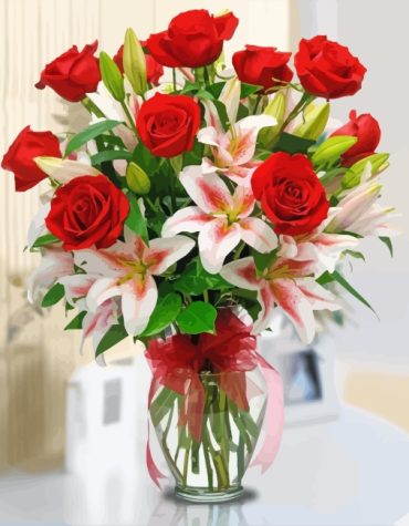 Lily and Red Rose Bouquet Paint By Numbers