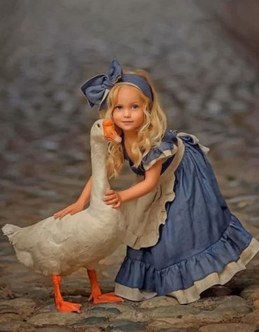Little Girl and White Duck Paint By Numbers