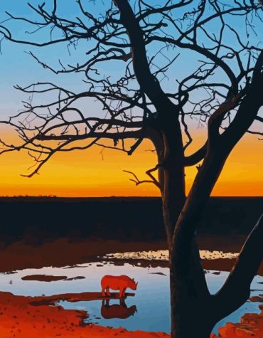 Rhino Silhouette at Sunset Paint By Numbers