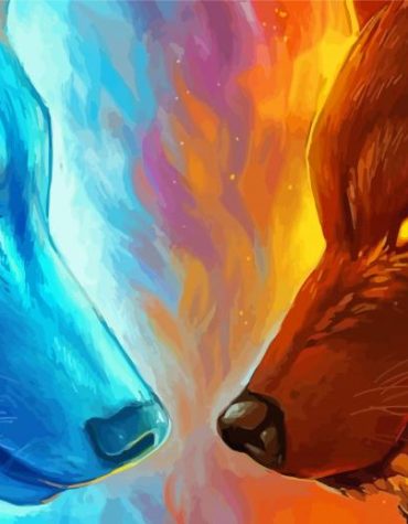 Fire Ice Wolves Fantasy Paint By Numbers