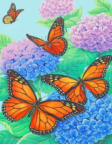 Monarch Butterfly and Blue Flower Paint By Numbers