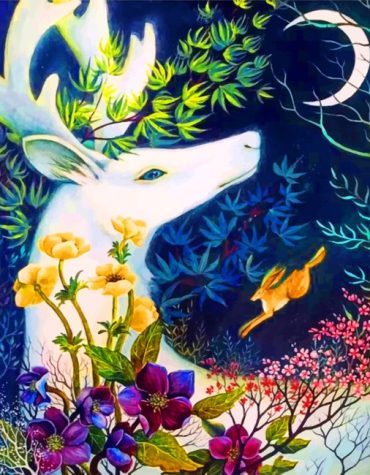 Moonlit Deer and Buck Paint By Numbers