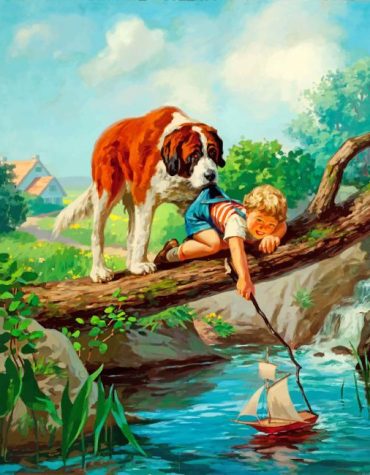 Naughty Boy and His Dog by the River Paint By Numbers