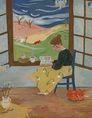 Nerdy Woman Reading Vintage Paint By Numbers