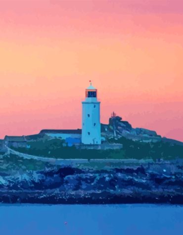 Sunset Over Newlyn Lighthouse Paint By Numbers