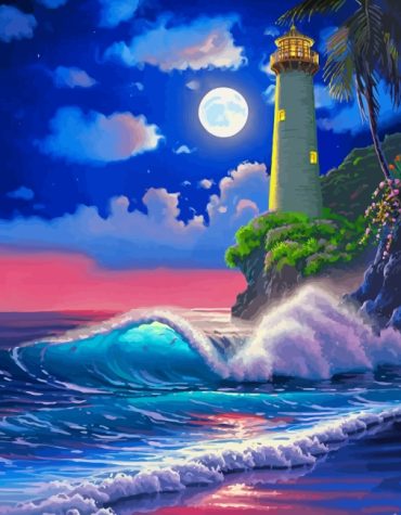 Moonlit Lighthouse Beach Paint By Numbers