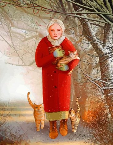 Old Woman with Kitties Paint By Numbers