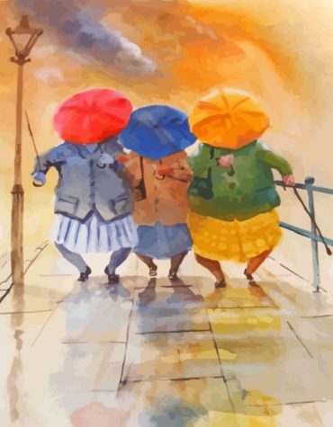 Senior Ladies with Umbrellas Paint By Numbers