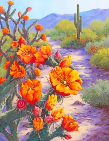 Orange Cactus Blooms Paint By Numbers
