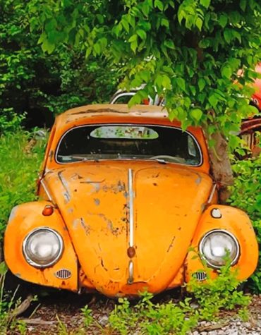 Orange Vintage Car Scenic Paint By Numbers