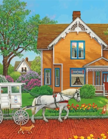 Peaceful Horses and House Paint By Numbers