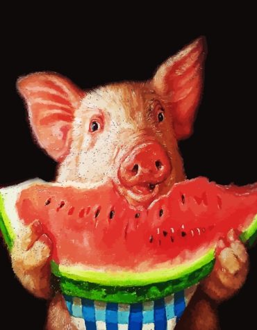 Adorable Pig With Watermelon Paint By Numbers