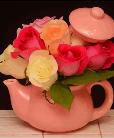 Pink Floral Teapot Paint By Numbers