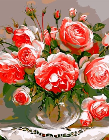 Pink Roses Flowers Vase Paint By Numbers