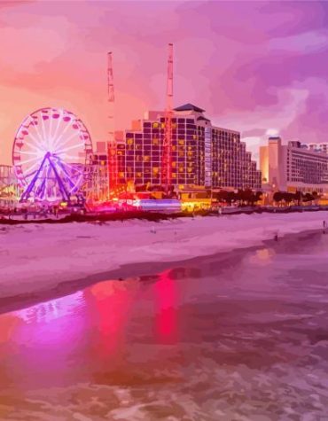 Pink Sky Daytona Beach Seascape Paint By Numbers