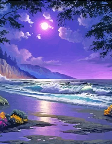 Purple Beach Landscape Paint By Numbers