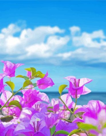 Purple Flower Seascape Paint By Numbers