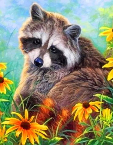 Raccoon and Flowers Paint By Numbers