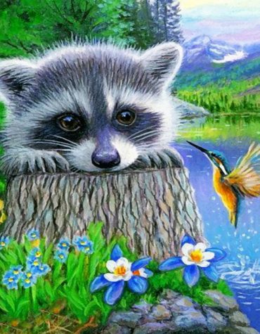 Floral Raccoon Encounter Paint By Numbers