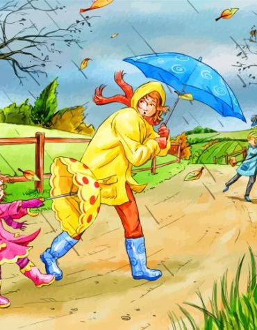 Mother and Daughter Rainy Day Paint By Numbers