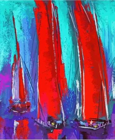 Red Sailboat Abstract Art Paint By Numbers