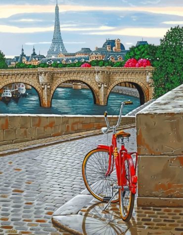 Red Bicycle in Paris Scene Paint By Numbers