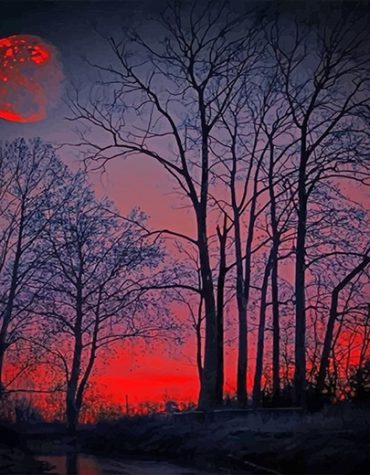 Red Moon Forest Paint By Numbers