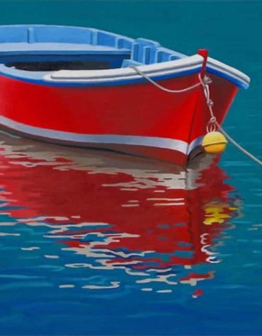 Red Boat Beach Scene Paint By Numbers