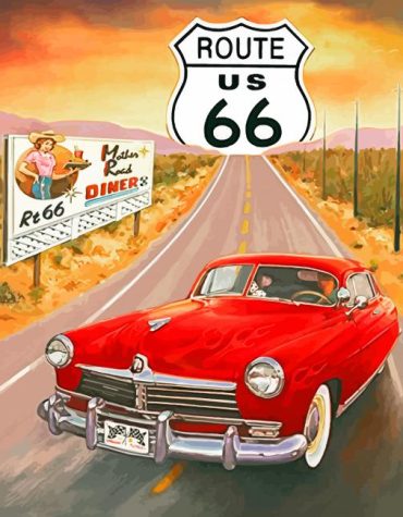 Vintage Muscle Car Route 66 Paint By Numbers