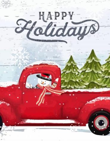 Red Christmas Pickup Snowman Paint By Numbers