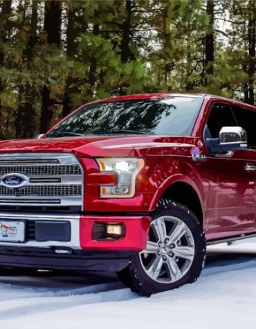 Red Ford Truck in Winter Paint By Numbers