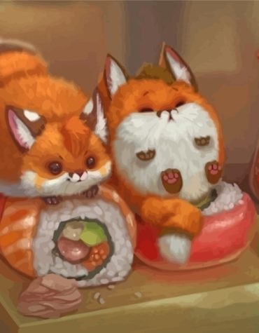 Red Foxes and Sushi Paint By Numbers