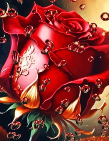 Red Rose Water Drops Paint By Numbers