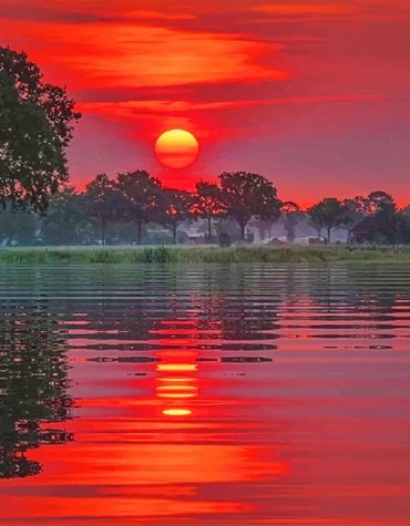 Red Sunset Landscape Paint By Numbers