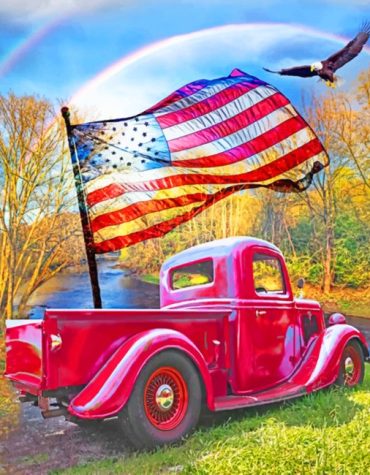 Red America-Themed Truck Paint By Numbers