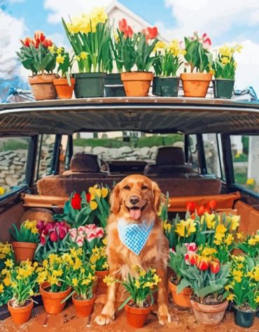 Labrador Retriever with Plant Pots Paint By Numbers