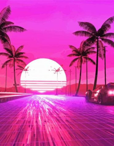 Retro Palm Trees Sunset Paint By Numbers