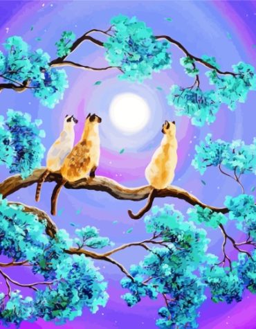Siamese Cats Under Moonlight Paint By Numbers