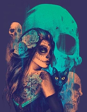 Skull Woman with Cat Paint By Numbers