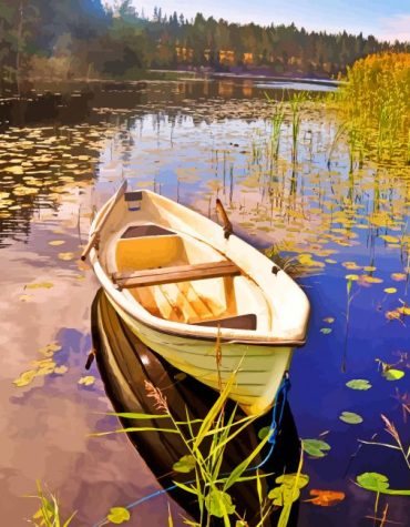 Serene Lakeside Boat Paint By Numbers