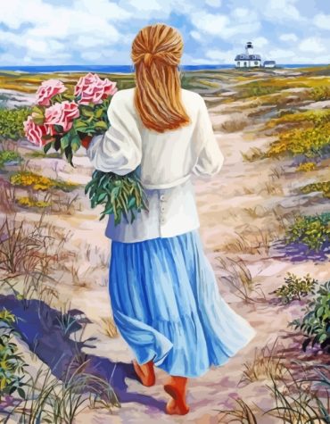 Pink Flowers Lady Paint By Numbers