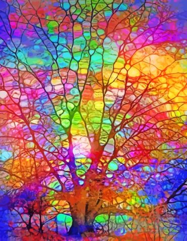 Colorful Tree Stained Glass Paint By Numbers