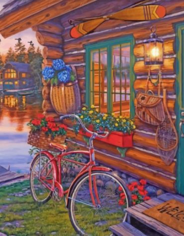 Sunset Over Wooden Cabin Paint By Numbers