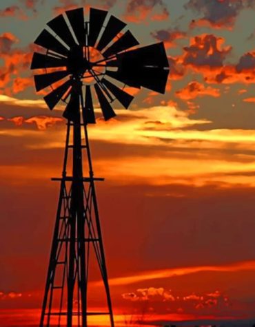Sunset Windmill Silhouette Paint By Numbers