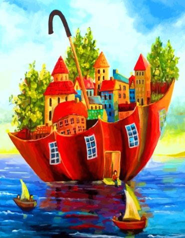 Colorful Umbrella Houses Paint By Numbers