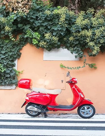 Red Vespa Scooter Paint By Numbers