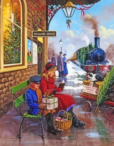 Vintage Christmas Train Scene Paint By Numbers