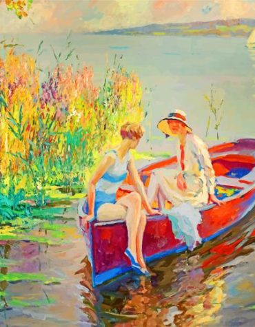 Vintage Woman on Boat Paint By Numbers